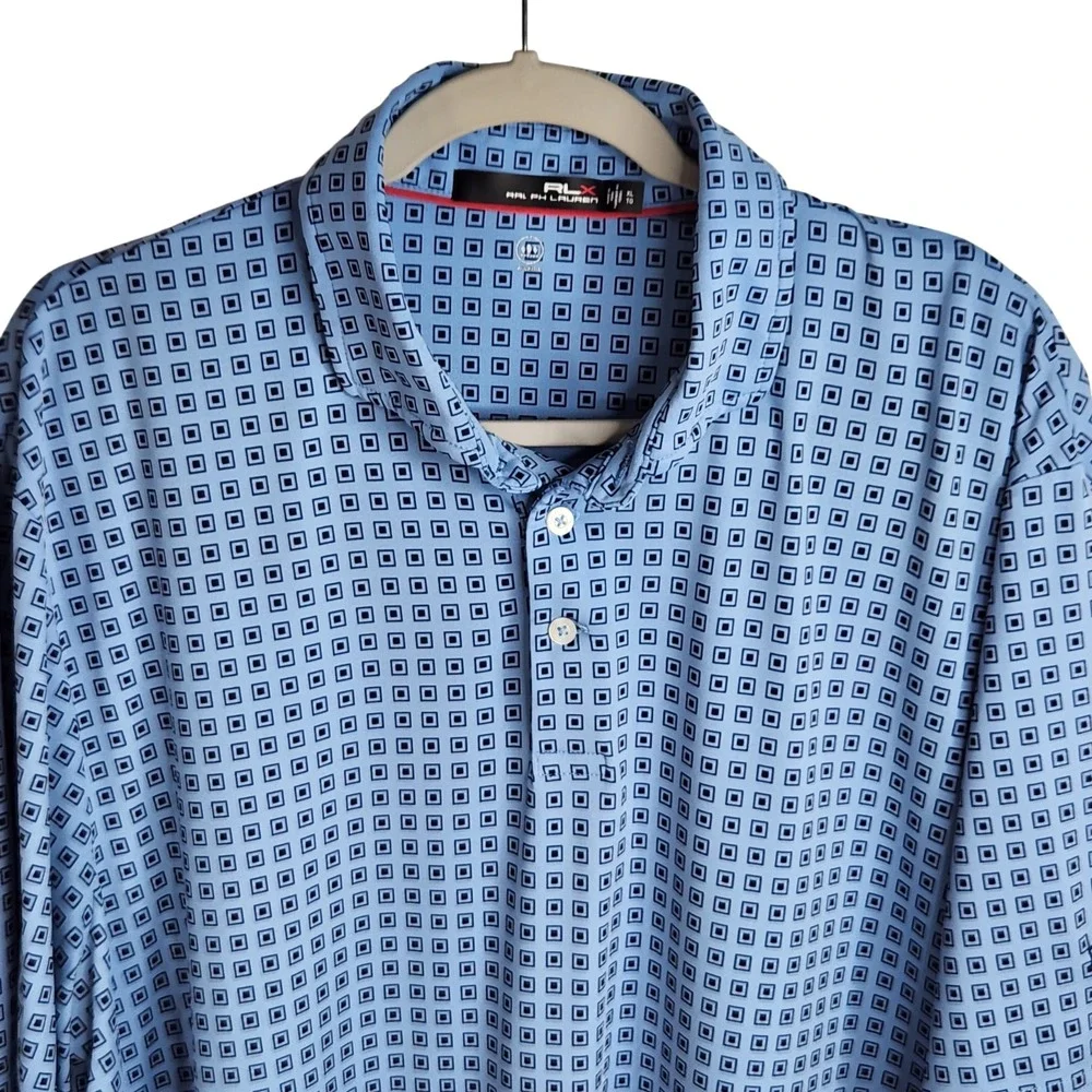 RLX Ralph Lauren Polo Shirt Men's XL Blue‎ Geometric Golf Performance Wicking